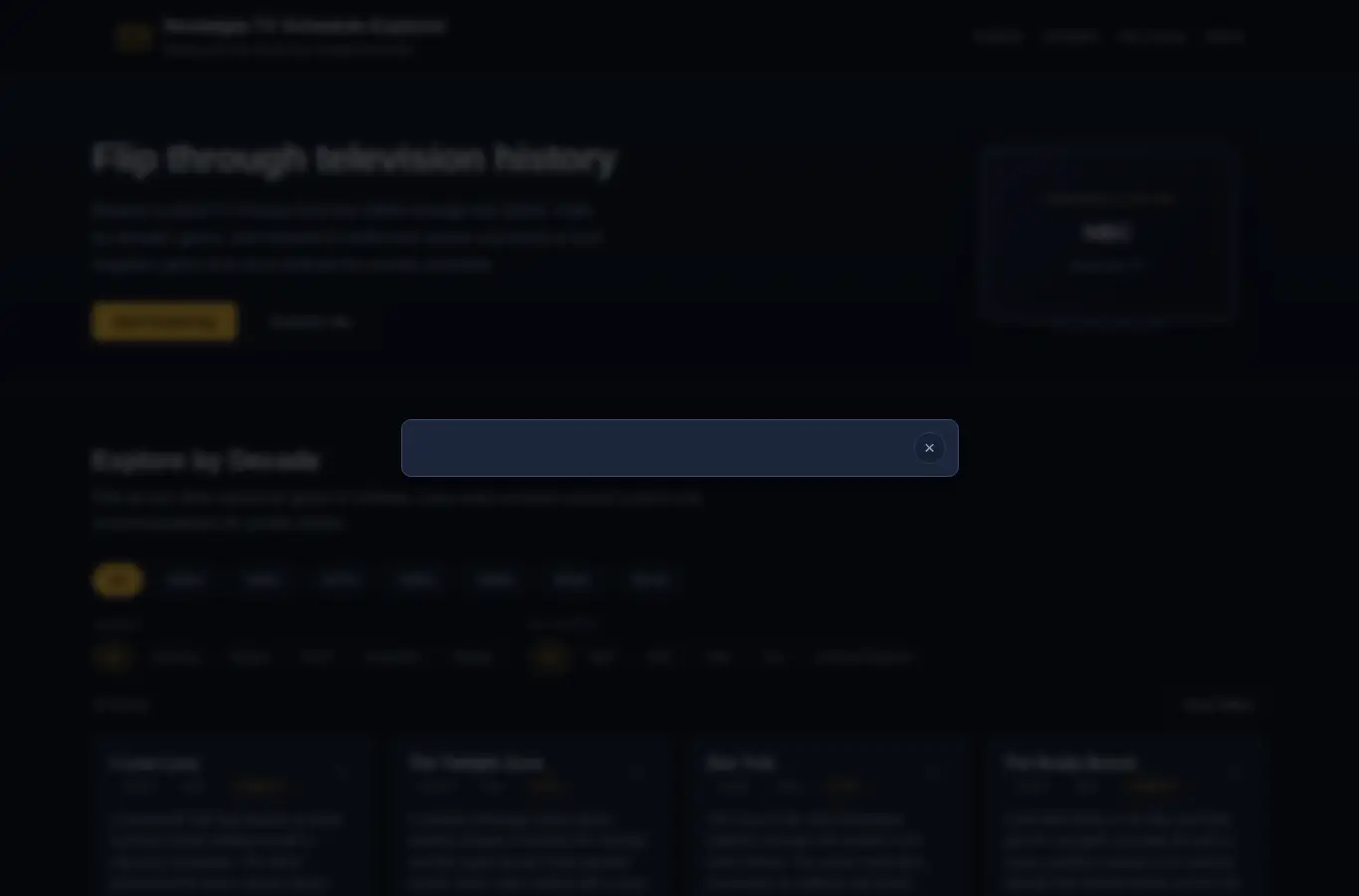 Screenshot of Nostalgia TV Schedule Explorer interface showing the project page in use